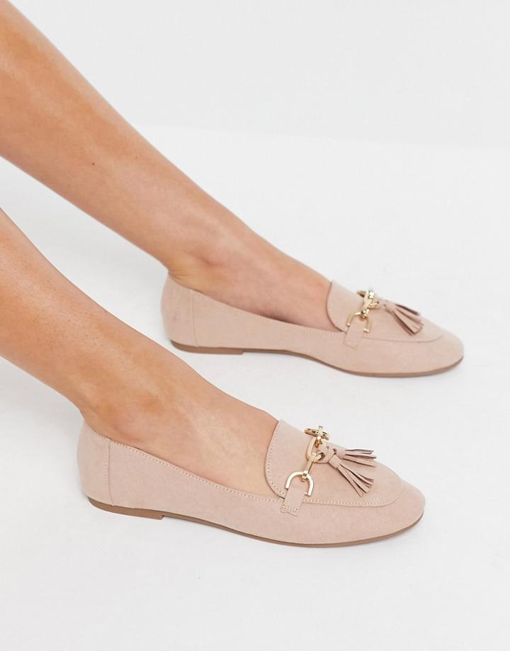 London Rebel Metal Trim Loafers In Beige-neutral