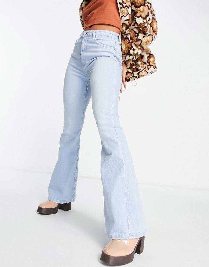 Bershka Clean Flare Jeans In Light Blue