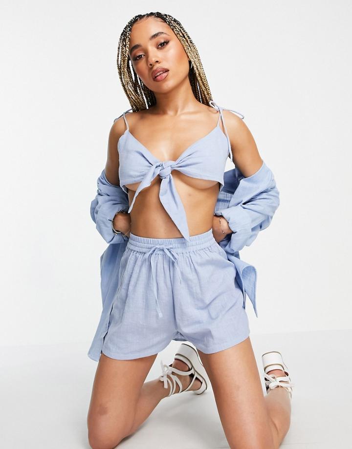 Asos Design Textured Beach Short In Icy Blue-blues