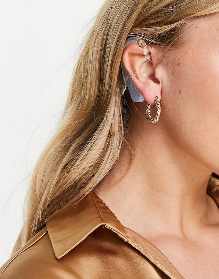 Topshop Engraved Twist Hoop Earrings In Gold