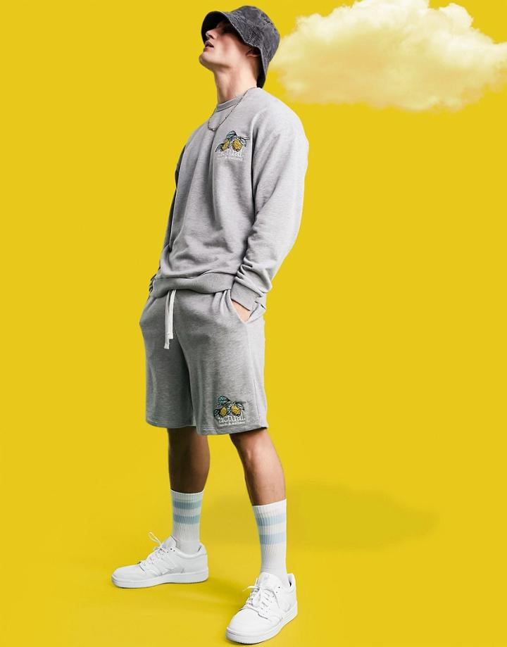 Asos Actual Relaxed Shorts With Embroidered Logo In Heather Gray - Part Of A Set-grey