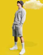 Asos Actual Relaxed Shorts With Embroidered Logo In Heather Gray - Part Of A Set-grey