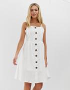 Qed London Cross Back Button Through Midi Dress - White