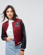 Qed London Varsity Bomber Jacket With Badge Detail - Red