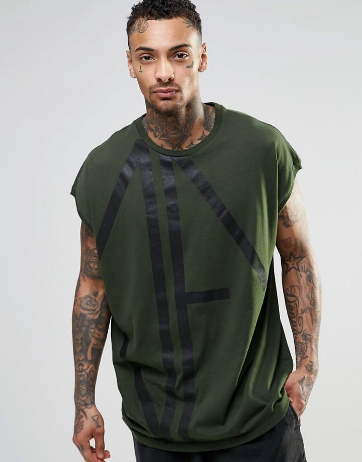 Dark Future Oversized T-shirt With Black Oversized Df With Heavy Wash In Green - Forest Night