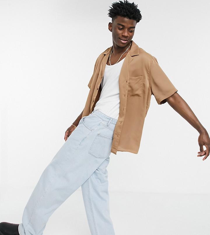 Collusion Revere Shirt In Tan Satin-neutral