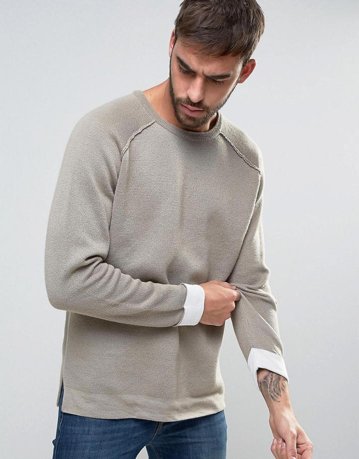Asos Heavyweight Cotton Sweater In Beige - Green