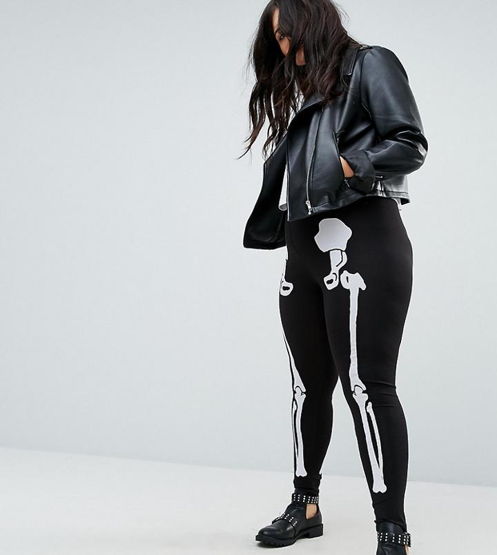Asos Curve Halloween Leggings With Skeleton Print - Black