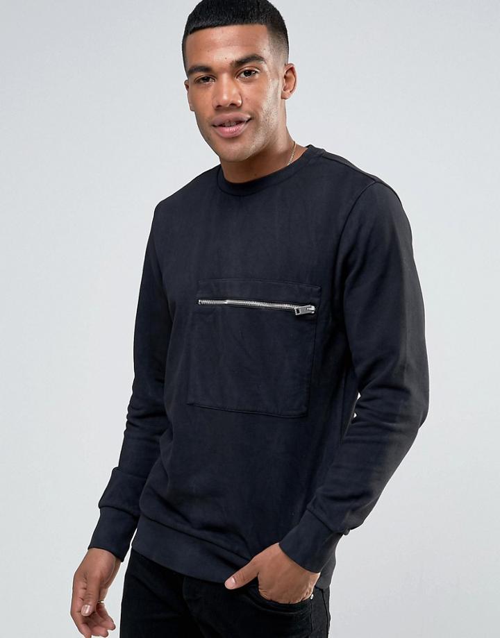 Diesel S-achille Washed Out Sweater Zip Pocket - Black
