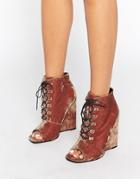 Asos Elis Lace Up Wedge Boots - Brown