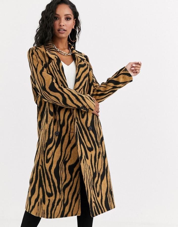 Asos Design Brushed Animal Double Breasted Coat
