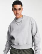 Asos Design Heavyweight Oversized Cropped Sweatshirt In Gray Heather