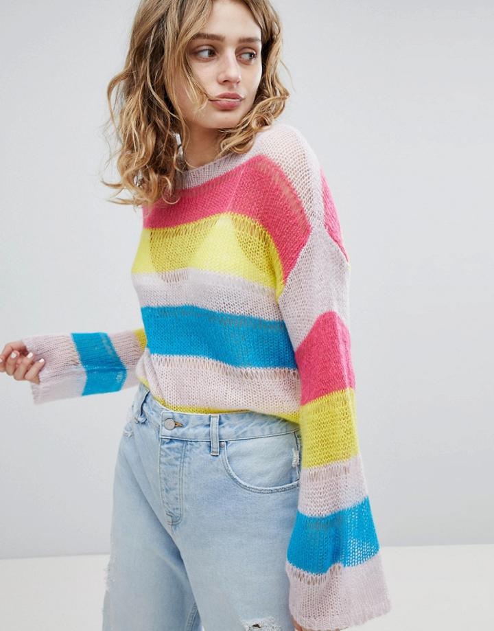 Asos Design Stripe Jumper In Open Knit - Multi
