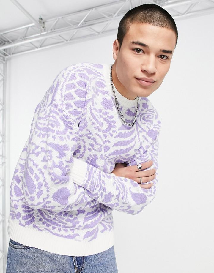 Asos Design Knitted Oversized Sweater In Paisley Print-multi