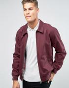 Asos Harrington Jacket In Cotton Fabric In Burgundy - Red