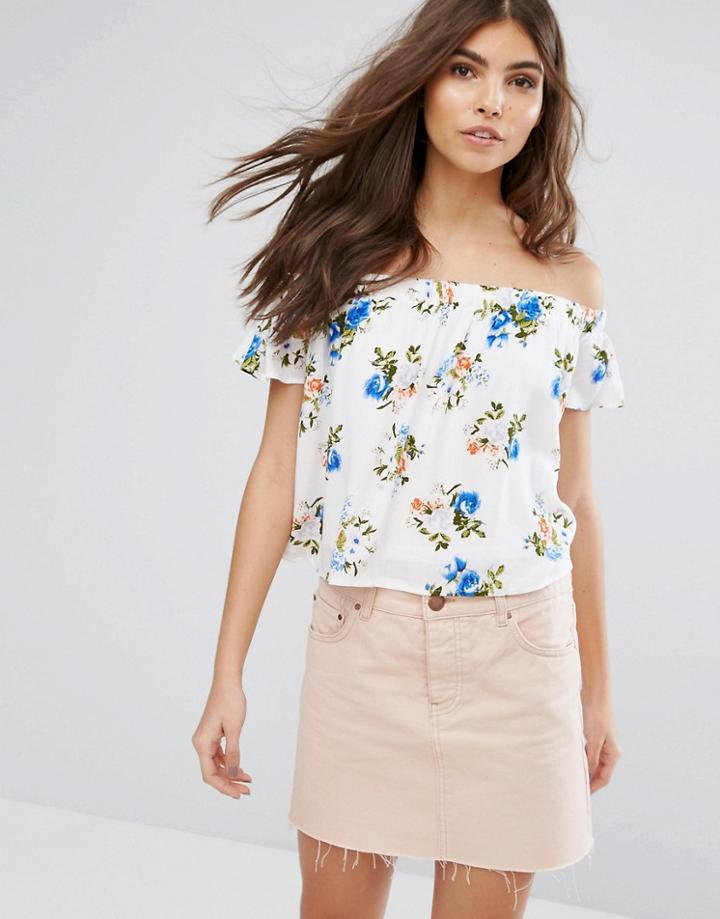 Unique21 Floral Print Bardot Top - Blue