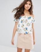Unique21 Floral Print Bardot Top - Blue