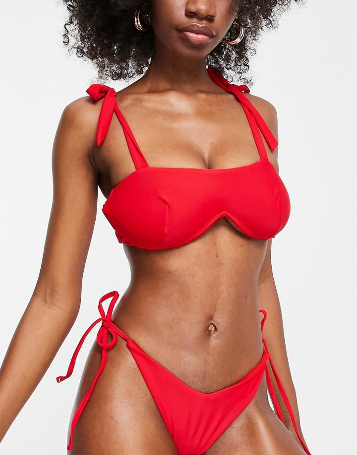 Asos Design Fuller Bust Exclusive U Wire Double Strap Square Neck Bikini Top In Red