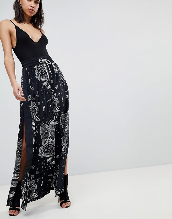 Diesel Tattoo Print Maxi Skirt - Black