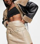 Only Exclusive Pocket Detail Faux Leather Mini Skirt In Stone-neutral