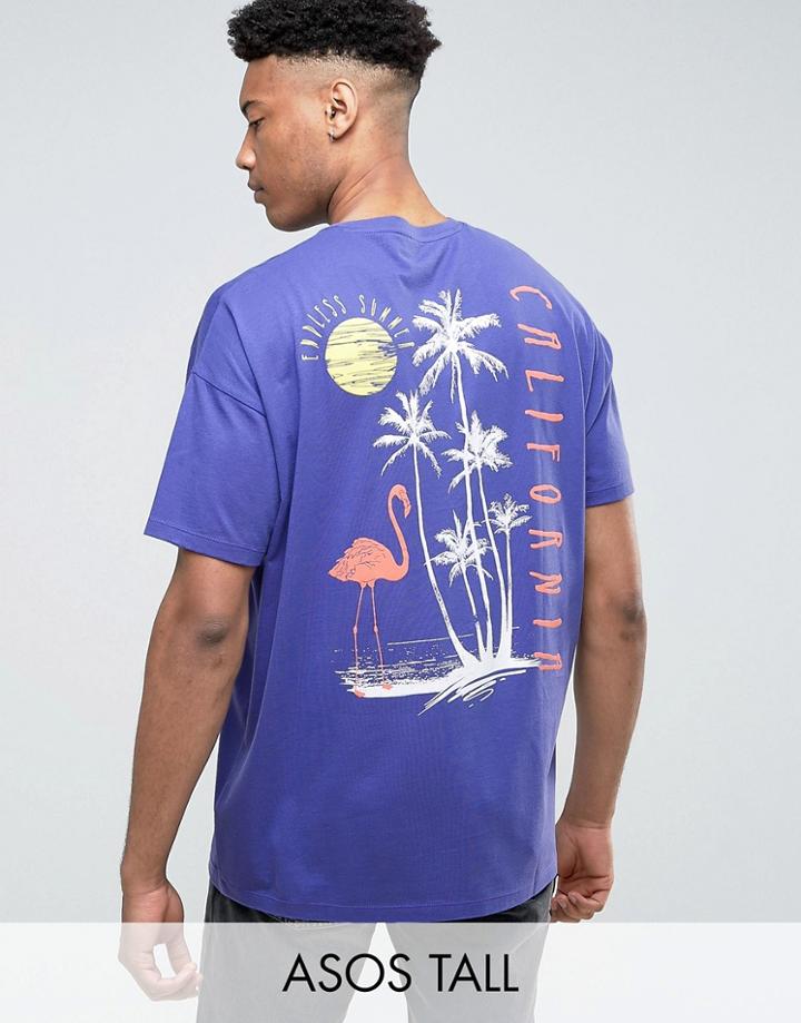 Asos Tall Super Oversized T-shirt With Palm Back Print In Purple - Purple