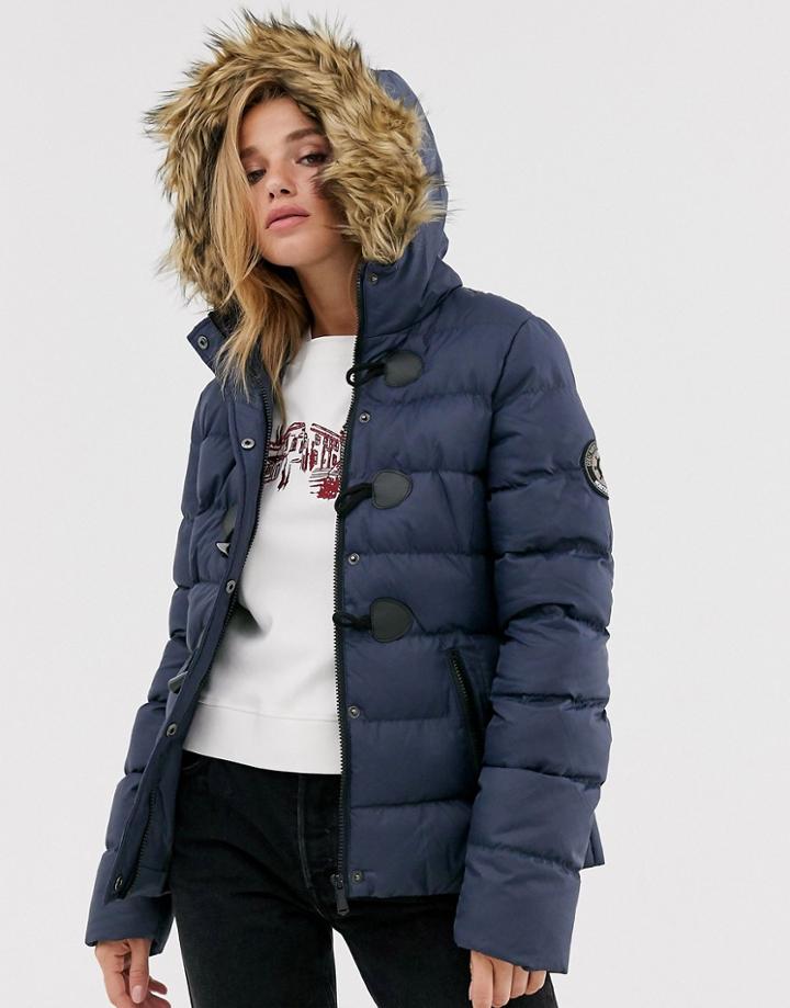 Brave Soul Wizard Padded Coat With Faux Fur Hood-navy