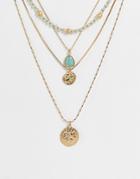 South Beach Multirow Coin And Pearl Necklace In Gold