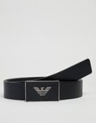 Emporio Armani Leather Grain Logo Buckle Belt In Black - Black