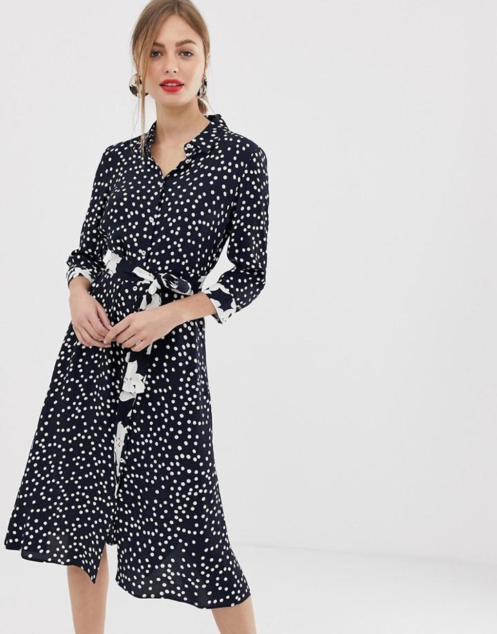 Emme Floral And Spot Midaxi Tie Dress - Navy