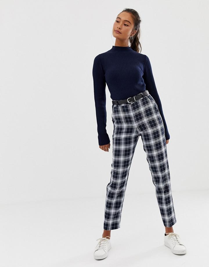 Asos Design Ultimate Slim Cigarette Pants In Navy Check-multi