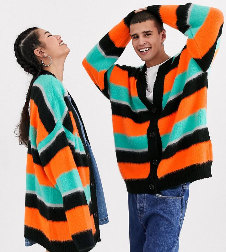 Collusion Unisex Oversized Stripe Cardigan-multi