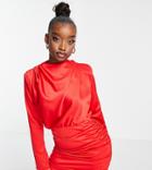 Missguided Long Sleeve Mini Dress With High Neck In Red