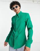 Asos Design Skinny Ribbed Shirt In Bright Green