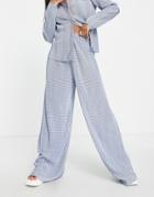Glamorous Wide Leg Plisse Pants In Blue Spot - Part Of A Set-multi