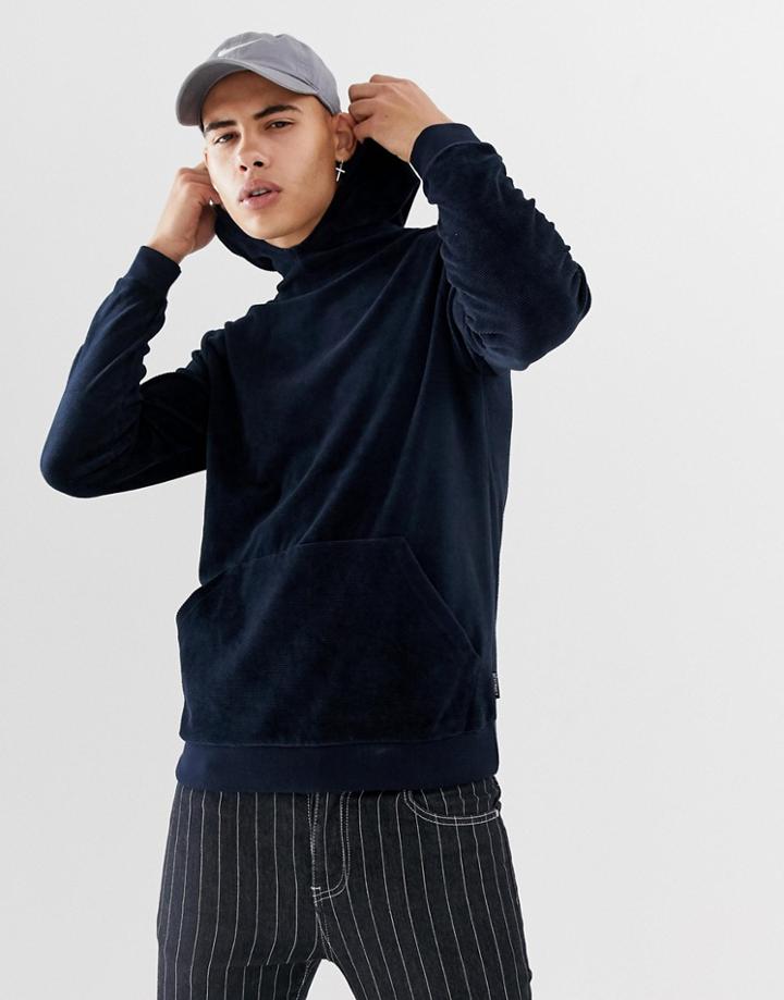 D-struct Ribbed Velvet Hoodie - Navy