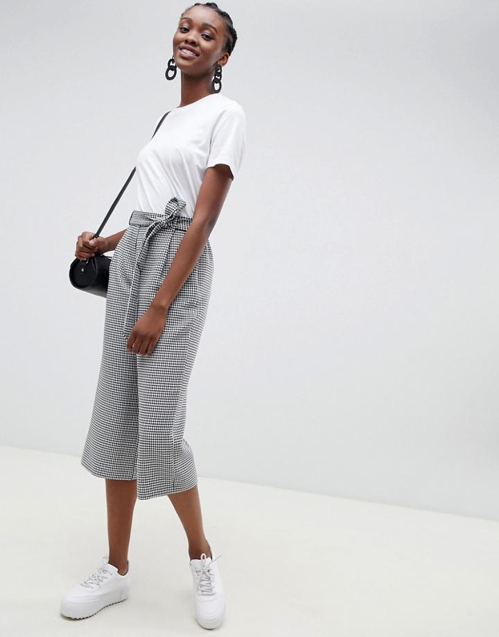 Asos Design Tie Waist Culottes In Houndstooth - Multi