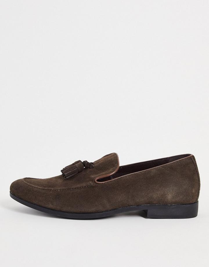 Office Manage Tassel Loafers In Brown Suede