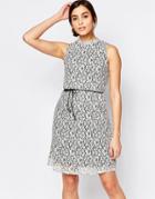 B.young Sleeveless Lace Overlay Dress With Belt - Latte