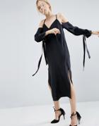Asos White 100% Silk Cami Dress With Sleeve Detail - Black