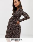 New Look Maternity Floral Shirred Dress In Black - Black