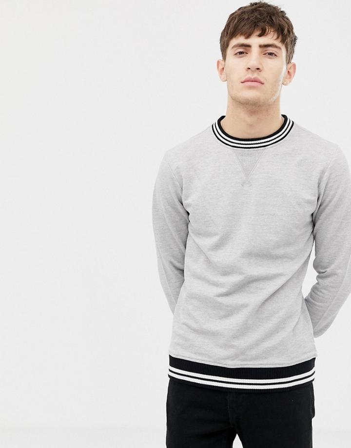 Another Influence Knitted Rib Stripe Crew Neck Sweat - Gray