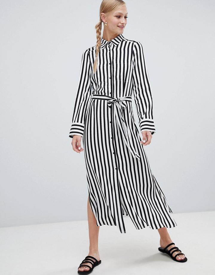 Monki Midi Shirt Dress In Black And White Stripe - Multi