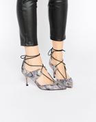 Asos Silhouette Lace Up Pointed Heels - Snake
