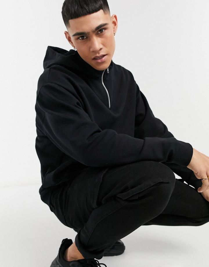 Asos Design Organic Oversized Hoodie With Half Zip Neck In Black