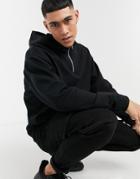 Asos Design Organic Oversized Hoodie With Half Zip Neck In Black