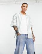 Topman Oversized Camp Collar Striped Shirt In Mint-green