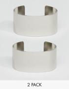 Asos Pack Of 2 Minimal Cuff Bracelets - Rhodium