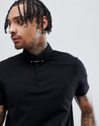 Asos Design Polo Shirt With Collar Tie Pin - Black