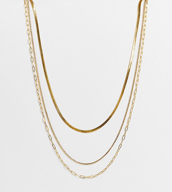 Asos Design 14k Gold Plated Multirow Necklace With Fine Crystal Chains