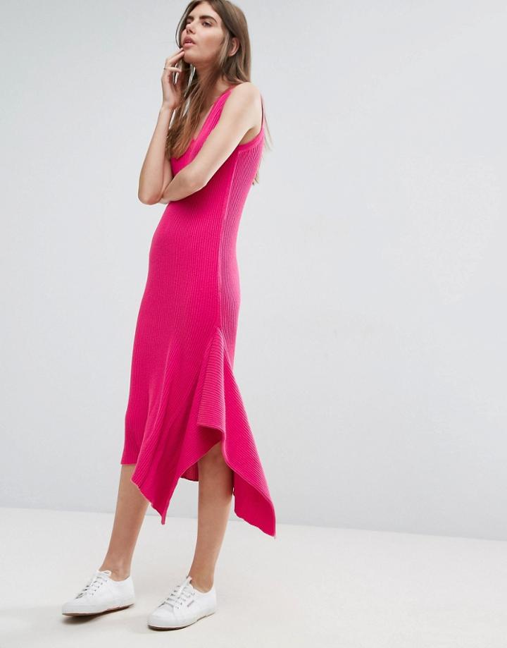 Asos Knitted Dress With V Neck And Hem Detail - Green